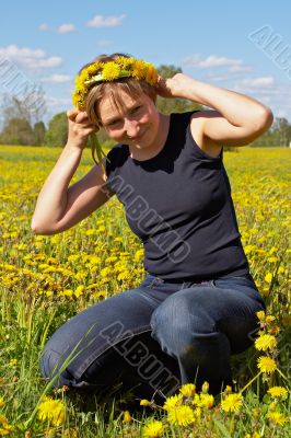 woman with dandelion wreath