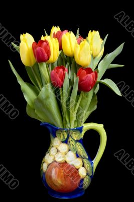Tulips in Pitcher on black