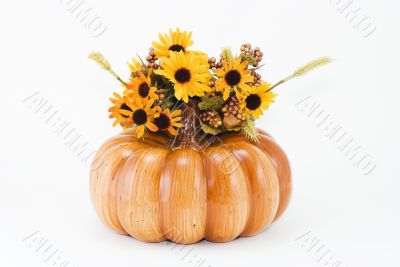 Autumn Halloween Pumpkin and Flowers