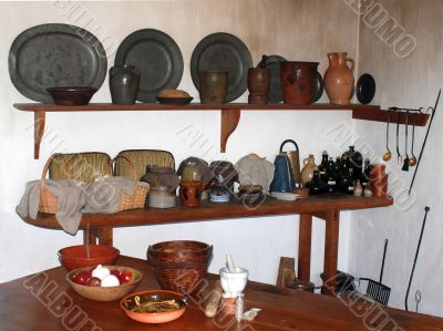 old fashioned kitchen with assortment of wares