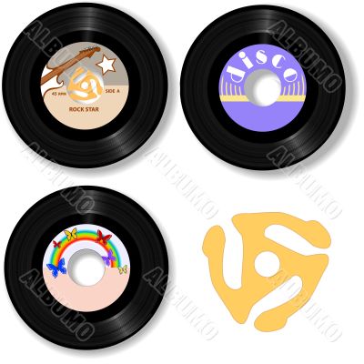 Retro 45 RPM Records &amp; Spindle Adapter