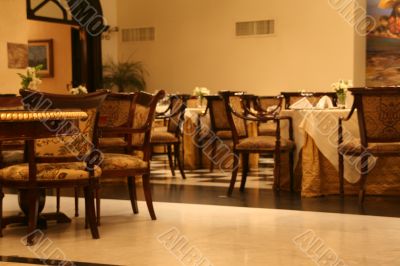 Tables and chairs, low angle