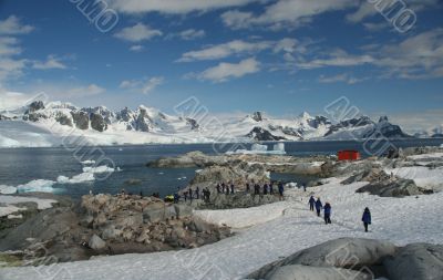 Cruise  tourists moving down to landing