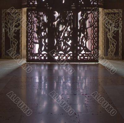 The ornate doors.