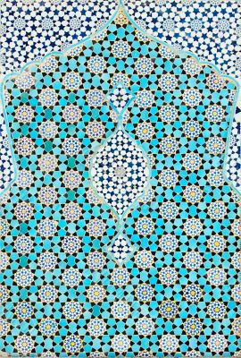 tiled background, oriental ornaments from Isfahan Mosque, Iran