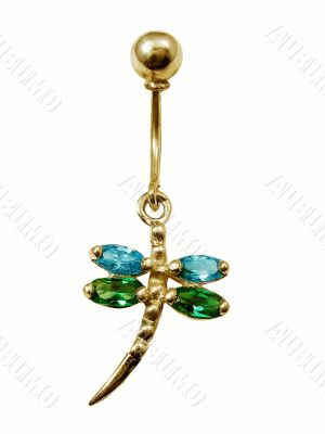 Piercing in form dragonfly with emeralds and sapphires