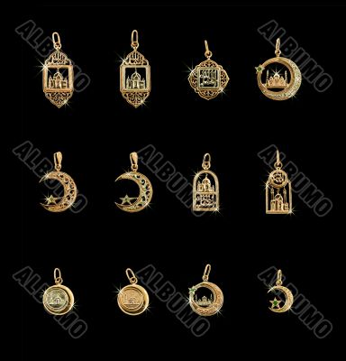 Twelve golden Mohammedan symbols