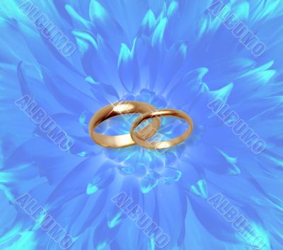 Wedding rings on blue flower