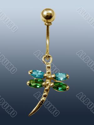 Piercing in form dragonfly with emeralds and sapphires