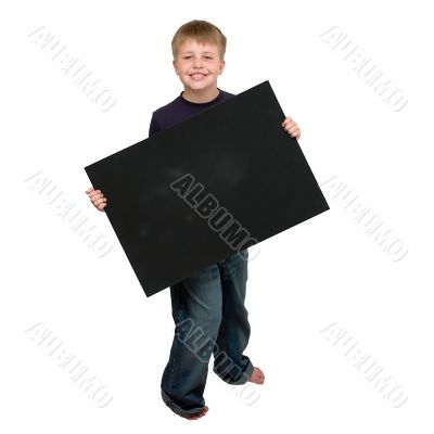 Child holding an empty sign