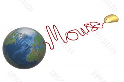 The gold computer mouse. 3D image.