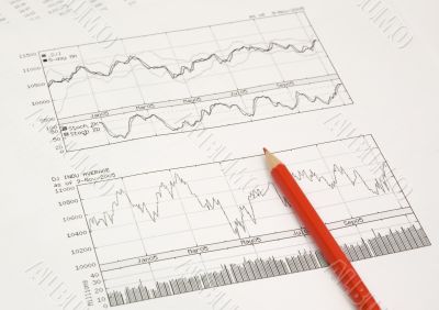stock graphs and pencil