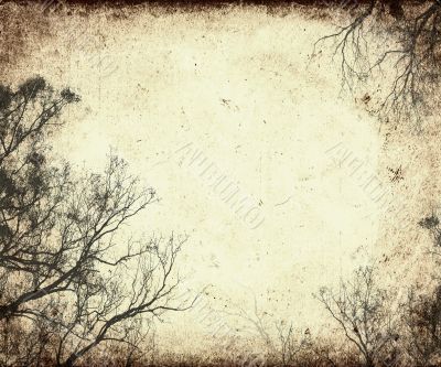grunge frame with tree silhouettes
