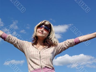 Happy girl in clouds