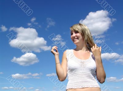 Happy girl in clouds