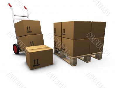 Hand truck with boxes