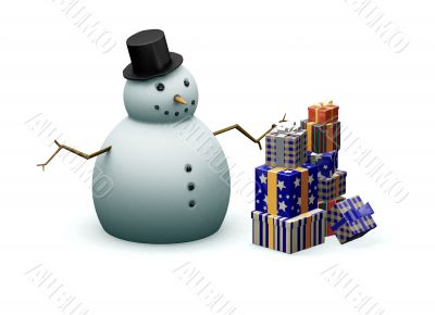 Snowman with presents