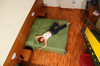 Woman lie on bed. View from above Woman lie on bed. View from above