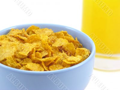 Bowl of cereal and orange juice