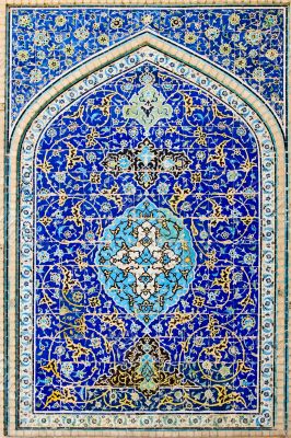 tiled background, oriental ornaments from Isfahan Mosque, Iran