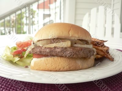 burger meal with salad and fries