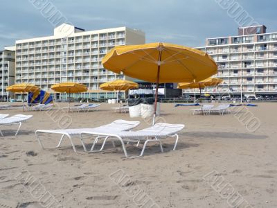 beach umbrellas and  lounge chairs at VA Beach