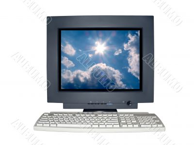  isolated computer monitor with blue sky scene concept