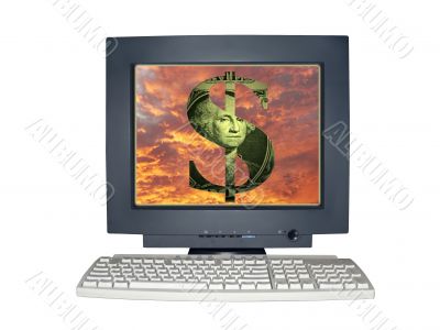  isolated computer monitor with money scene concept