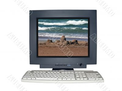  isolated computer monitor with vacation scene concept