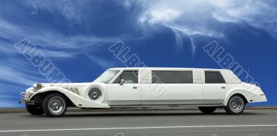 wedding limousine over blue sky