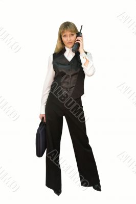 Business woman with case and phone