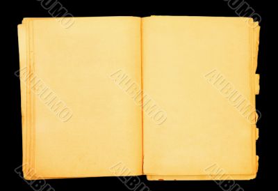 old book with blank pages over black background