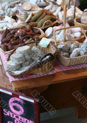 Artisan sausages in market