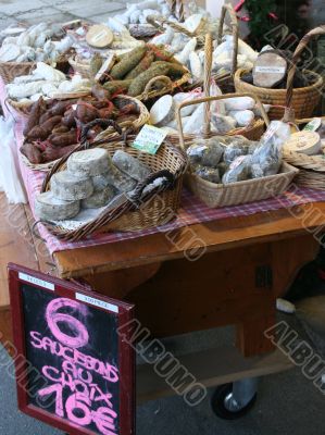 Artisan sausages in market Artisan sausages in market