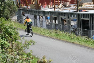 Bicyclist on 	Burke 	Gilman bike trail