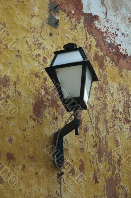 street lamp and grunge wall