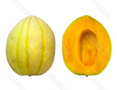 tasty ripe melon parts isolated on white