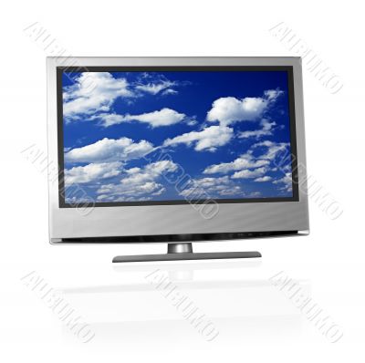 blue cloudy sky on flat screen tv