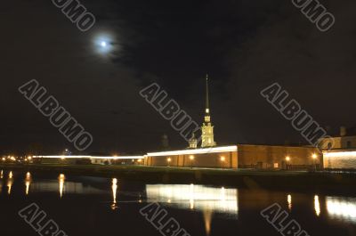 Peter and Paul fortress at night, Saint Petersburg, Russia