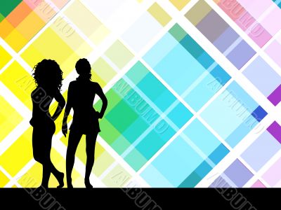 Sexy females on retro background