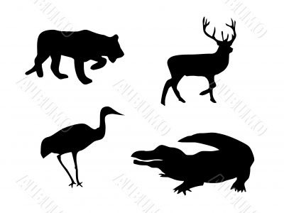  Lion, deer, bird and crocodile silhouettes