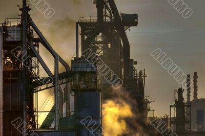 old iron factory at dusk