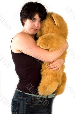young womanl cuddling with teddybear