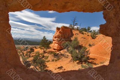 Landscape from a stone window. Landscape from a stone window.