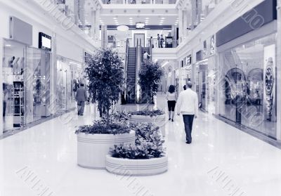 Shoppers at shopping center, motion blur. Tint blue #4 Shoppers at shopping center, motion blur. Tint blue #4