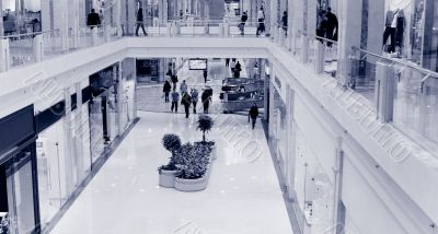 Shoppers at shopping center, motion blur. Tint blue #3 Shoppers at shopping center, motion blur. Tint blue #3
