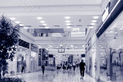 Shopping hall #2, motion blur. Tint blue