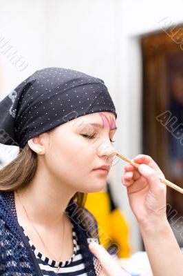 Preparing make up to actress before scene #2