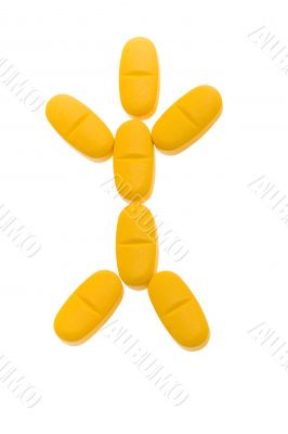 Man silhouette made from orange pills. Symbol of recovery