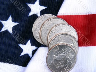 U.S.A. State quarters with flag
